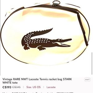 Vintage RARE NWT Lacoste Tennis racket bag STARK WHITE tote